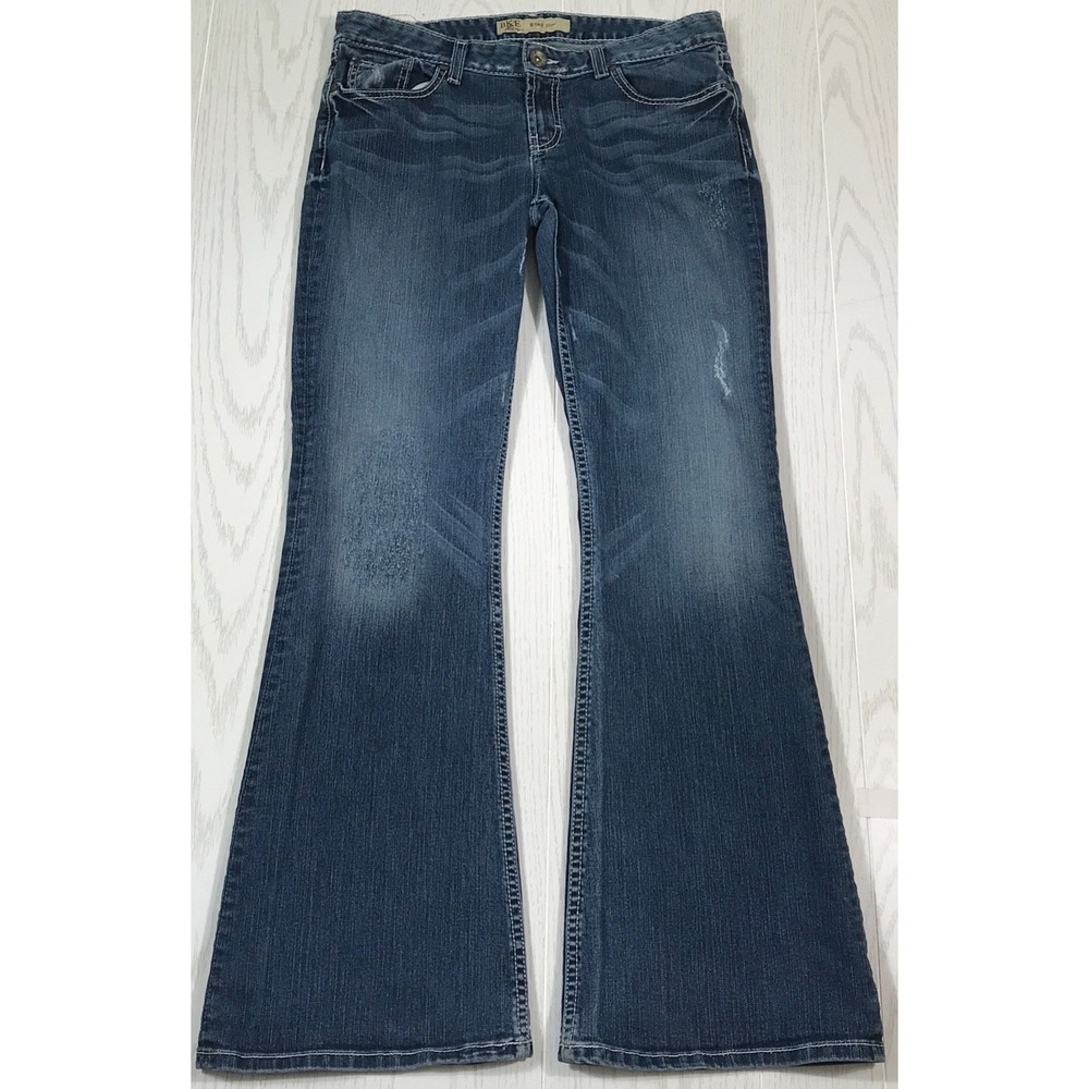 BKE Bootcut Jeans Women 31 Blue Button Flap Pockets Stretch Star Flare Cowboy